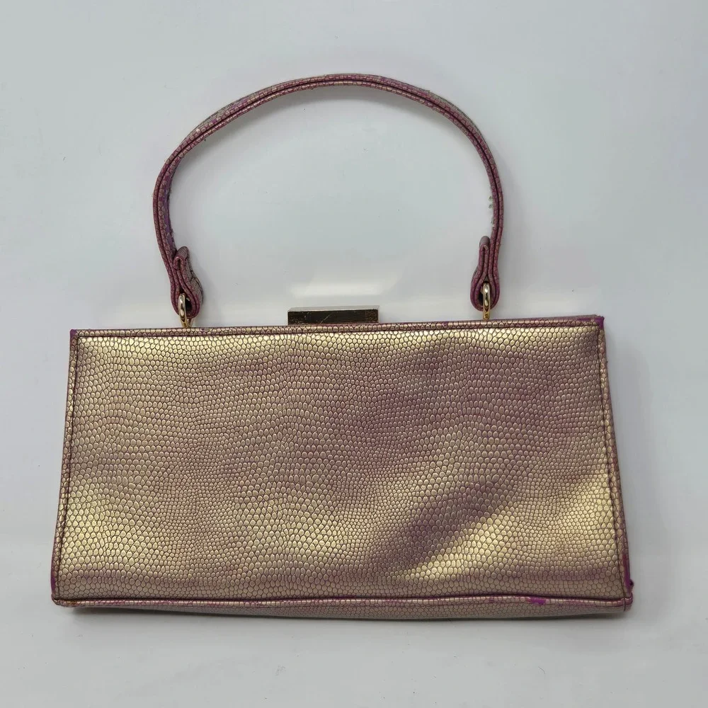 Carlos Santana Metallic Gold‎ Purple Snakeskin Embossed Frame Clutch Handbag